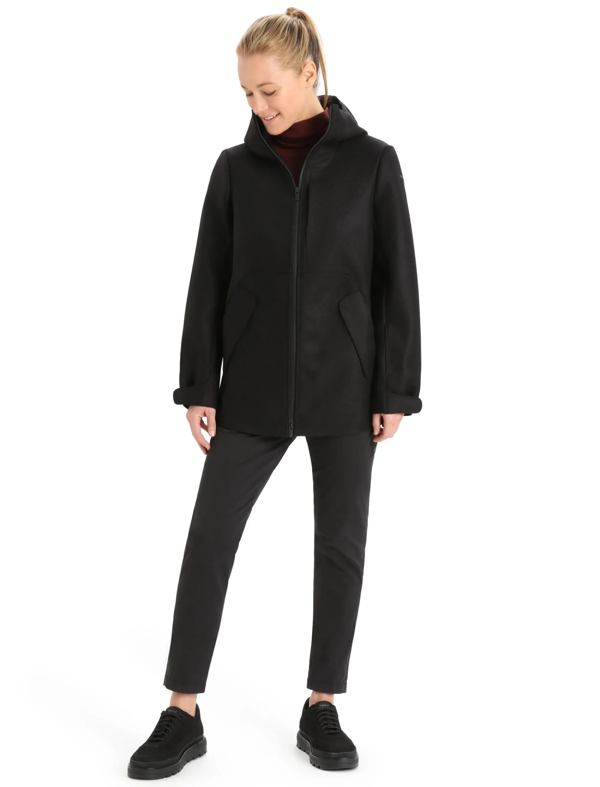 Online Icebreaker Gefilzte Merino Kapuzenjacke Damen Black
