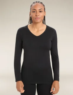 Cheap Icebreaker Merino 200 Oasis Langarmshirt Mit V-Ausschnitt Damen Black