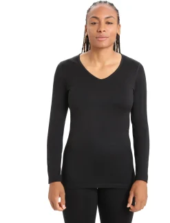 Cheap Icebreaker Merino 200 Oasis Langarmshirt Mit V-Ausschnitt Damen Black