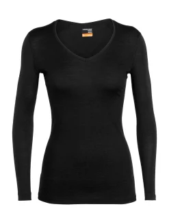 Cheap Icebreaker Merino 200 Oasis Langarmshirt Mit V-Ausschnitt Damen Black