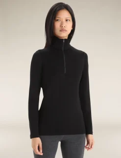 Cheap Icebreaker Merino 260 Tech Thermo-Langarmshirt Mit Halblangem Reisverschluss Damen Black
