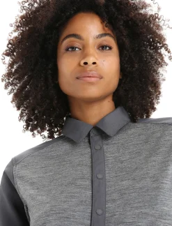 Online Icebreaker Merino Hike Langarmshirt Damen Gritstone Heather/Monsoon