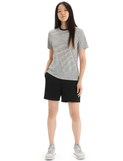 New Icebreaker Merino Leinen T-Shirt Stripe Damen Snow/Black