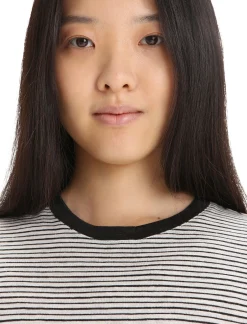 New Icebreaker Merino Leinen T-Shirt Stripe Damen Snow/Black