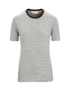 New Icebreaker Merino Leinen T-Shirt Stripe Damen Snow/Black