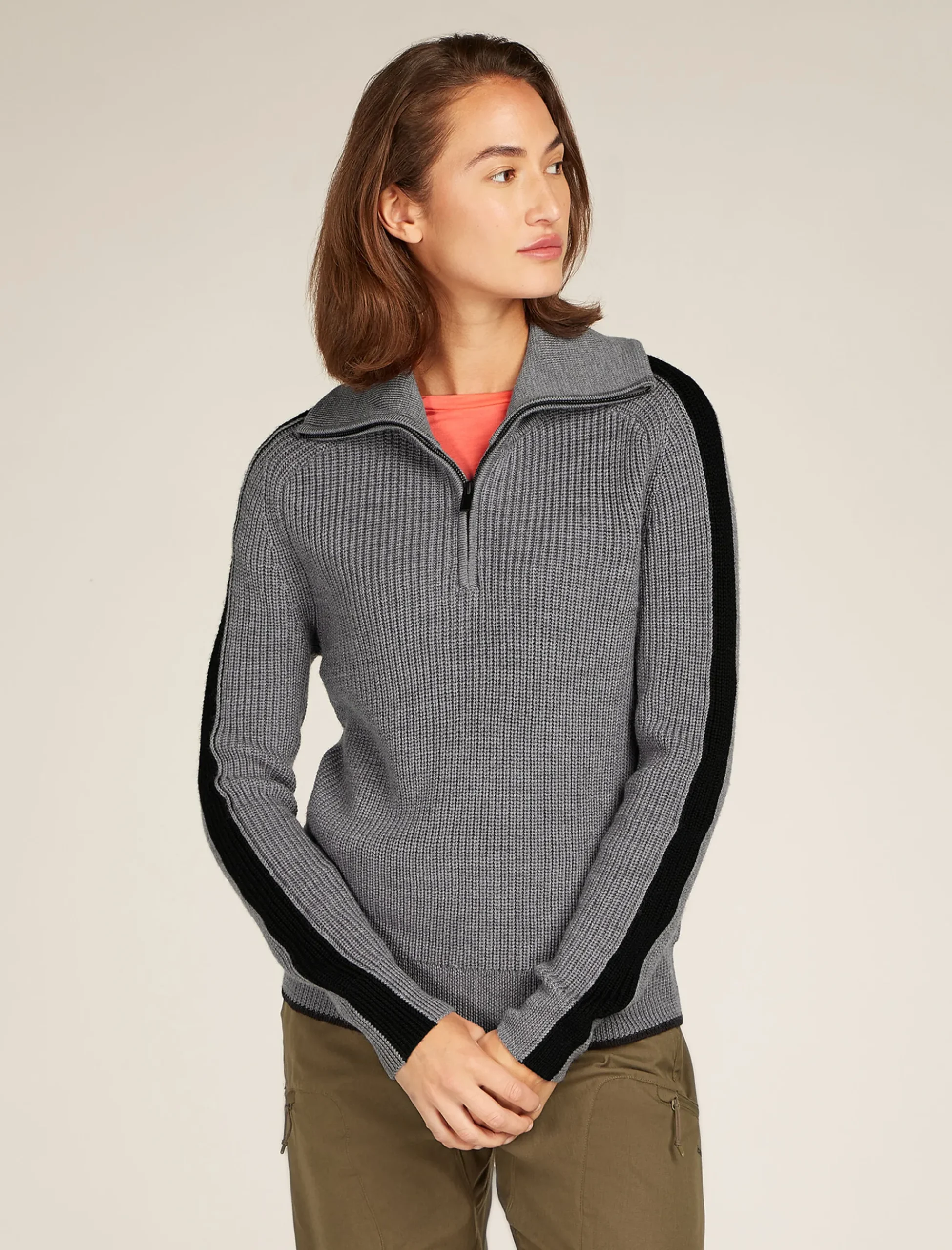 Fashion Icebreaker Merino Lodge Half-Zip-Pullover Damen Gritstone Heather/Black