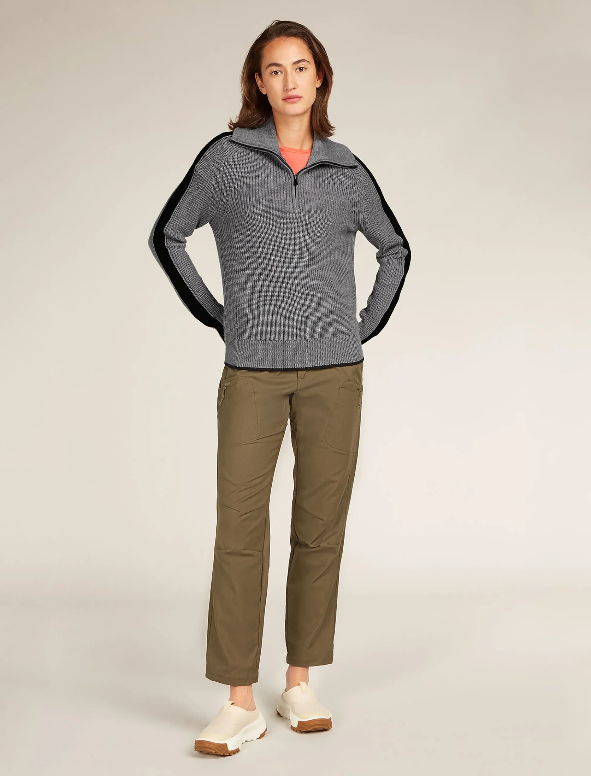 Fashion Icebreaker Merino Lodge Half-Zip-Pullover Damen Gritstone Heather/Black
