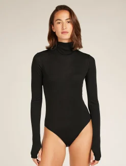 Fashion Icebreaker Merino Queens Langarm-Bodysuit Mit Stehkragen Damen Black
