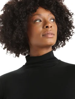 Fashion Icebreaker Merino Queens Langarm-Bodysuit Mit Stehkragen Damen Black