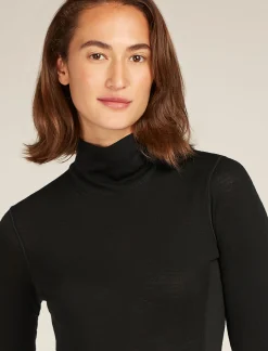 Fashion Icebreaker Merino Queens Langarm-Bodysuit Mit Stehkragen Damen Black