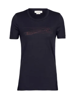 Shop Icebreaker Merino Tech Lite Ii T-Shirt Ski Stripes Damen Midnight Navy
