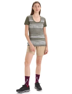 Cheap Icebreaker Merino Tech Lite Ii T-Shirt Mit U-Ausschnitt Reflection Lines Damen Loden
