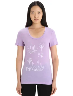 Fashion Icebreaker Merino Tech Lite Ii T-Shirt Mit U-Ausschnitt Fresh Growth Damen Purple Gaze