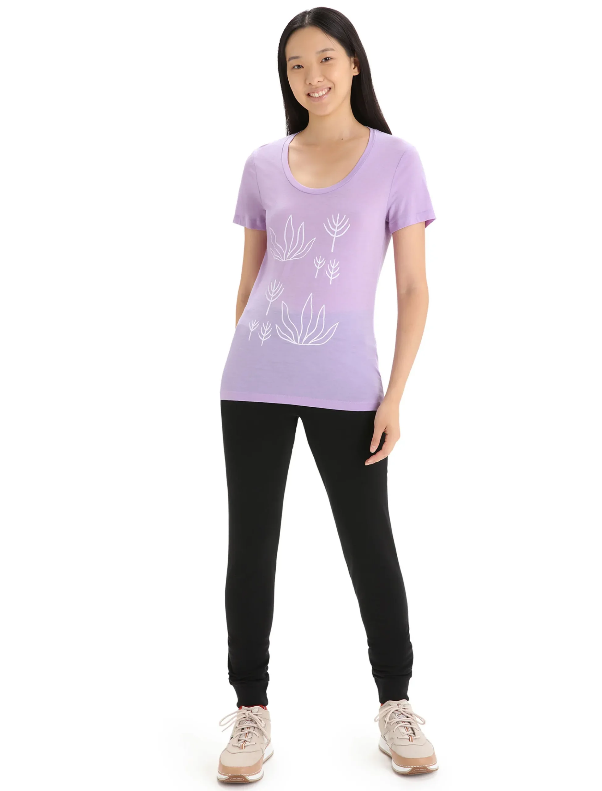 Fashion Icebreaker Merino Tech Lite Ii T-Shirt Mit U-Ausschnitt Fresh Growth Damen Purple Gaze