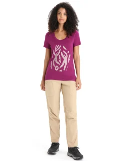 Sale Icebreaker Merino Tech Lite Ii T-Shirt Mit U-Ausschnitt Nature Celebration Damen Go Berry