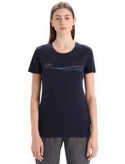 Clearance Icebreaker Merino Tech Lite Ii T-Shirt Cadence Paths Damen Midnight Navy