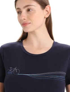 Clearance Icebreaker Merino Tech Lite Ii T-Shirt Cadence Paths Damen Midnight Navy