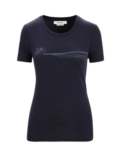 Clearance Icebreaker Merino Tech Lite Ii T-Shirt Cadence Paths Damen Midnight Navy