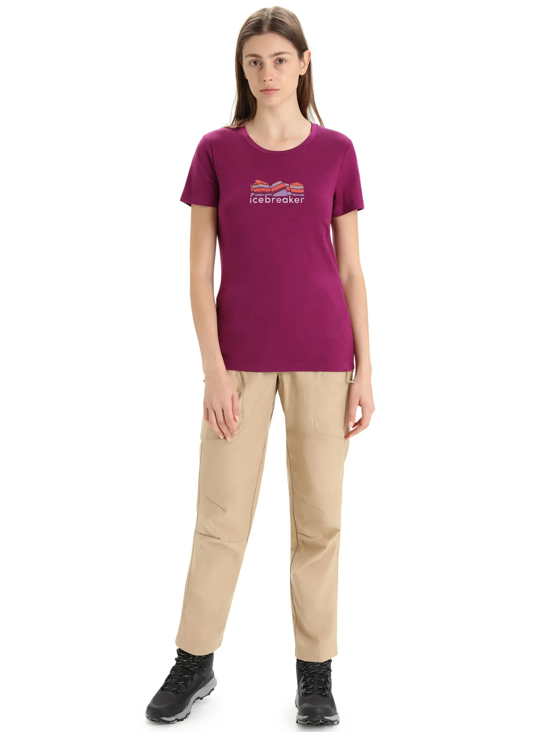 Sale Icebreaker Merino Tech Lite Ii T-Shirt Mountain Geology Damen Go Berry