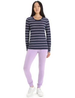 Store Icebreaker Merino Wave Langarmshirt Stripe Damen Midnight Navy/Purple Gaze