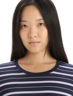 Store Icebreaker Merino Wave Langarmshirt Stripe Damen Midnight Navy/Purple Gaze
