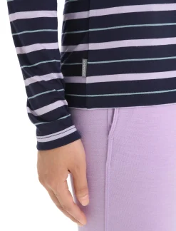 Store Icebreaker Merino Wave Langarmshirt Stripe Damen Midnight Navy/Purple Gaze