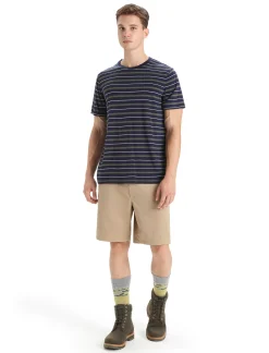 New Icebreaker Merino Wave T-Shirt Stripe Herren Midnight Navy/Loden