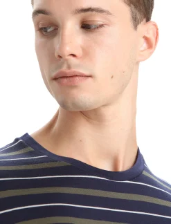 New Icebreaker Merino Wave T-Shirt Stripe Herren Midnight Navy/Loden