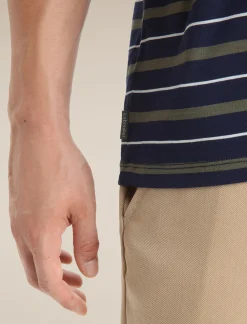 New Icebreaker Merino Wave T-Shirt Stripe Herren Midnight Navy/Loden