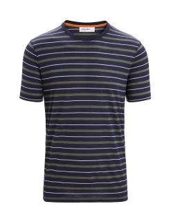 New Icebreaker Merino Wave T-Shirt Stripe Herren Midnight Navy/Loden