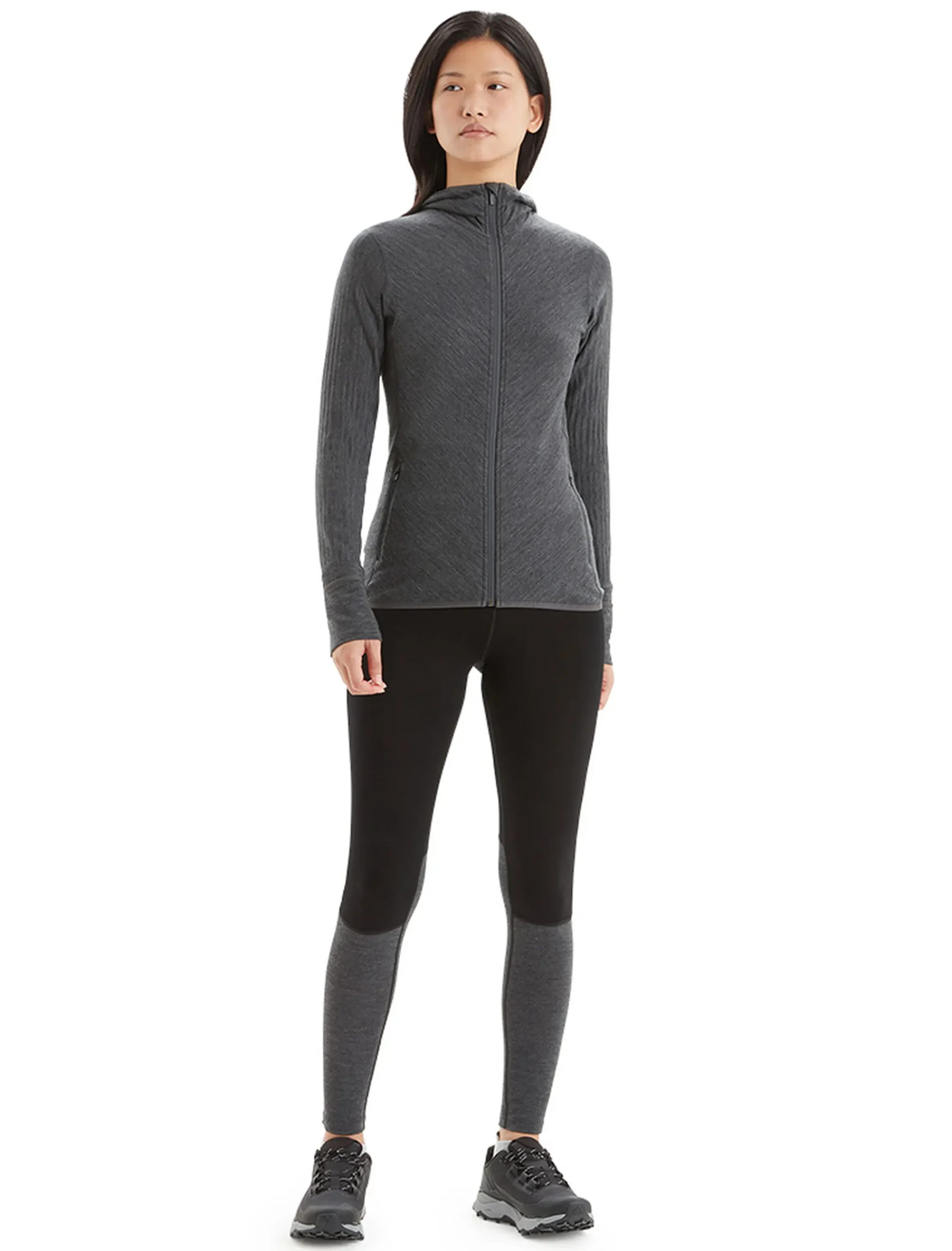 Hot Icebreaker Realfleece® Merino Descender Kapuzenjacke Damen Jet Heather