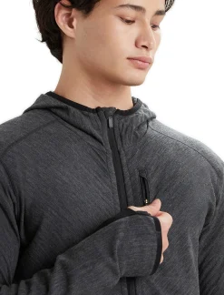 Cheap Icebreaker Realfleece® Merino Descender Kapuzenjacke Herren Jet Heather/Black