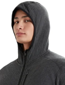 Cheap Icebreaker Realfleece® Merino Descender Kapuzenjacke Herren Jet Heather/Black