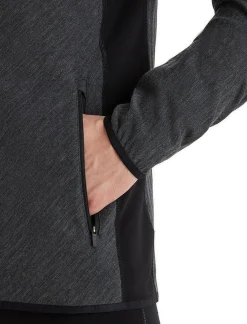 Cheap Icebreaker Realfleece® Merino Descender Kapuzenjacke Herren Jet Heather/Black