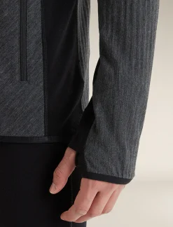 Cheap Icebreaker Realfleece® Merino Descender Kapuzenjacke Herren Jet Heather/Black