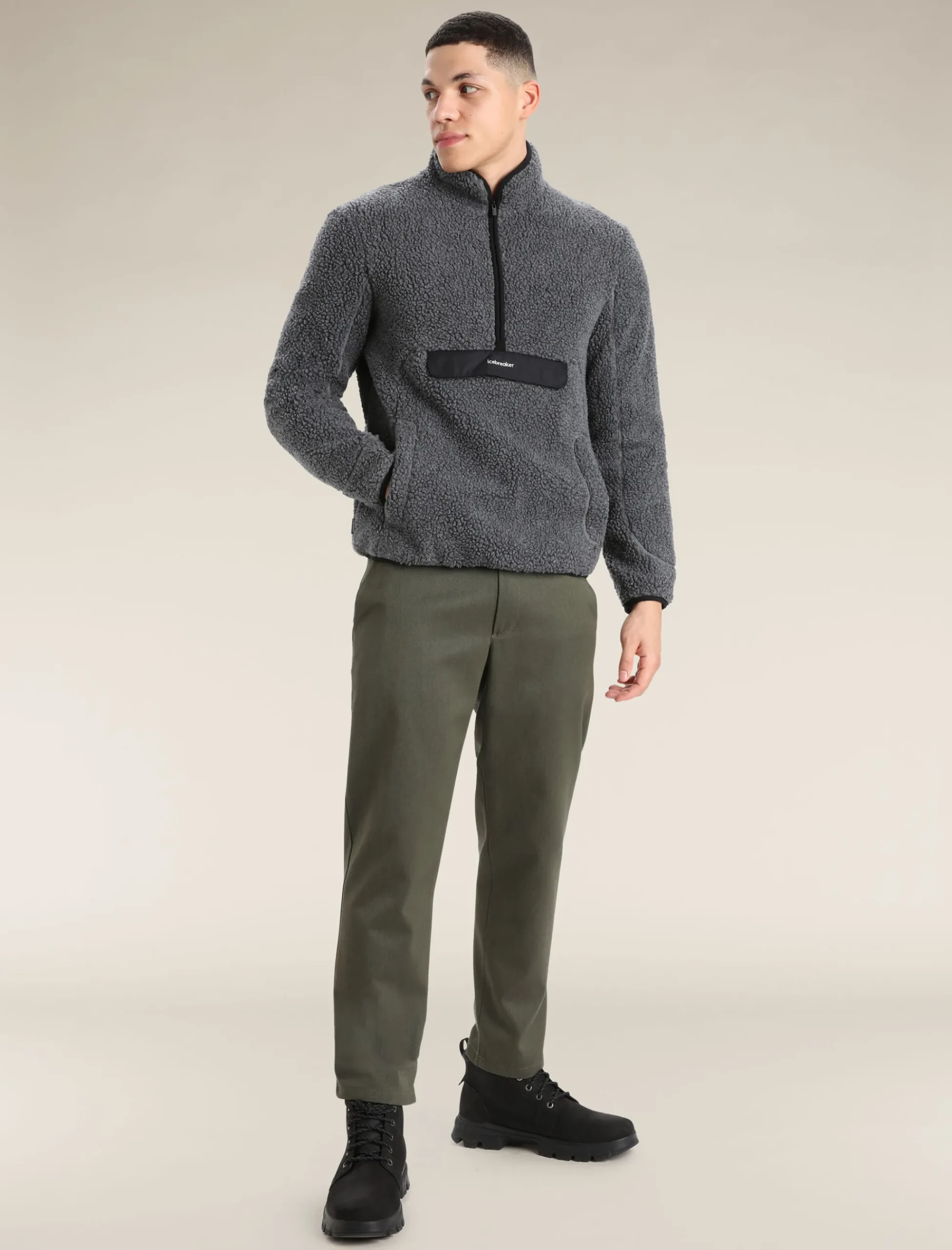 Clearance Icebreaker Realfleece™ Merino High Pile Half-Zip-Pullover Herren Gritstone Heather/Black